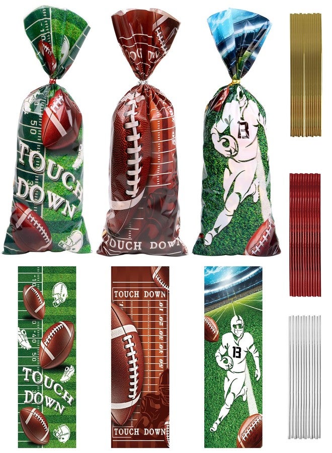STEFORD 150 pcs Football Treat Bags, Football Goodie Bags Party Snack Candy Plastic Bag with Twist Ties for Birthday Sport Events Party Gifts Wrapping Superbowl - Image 1